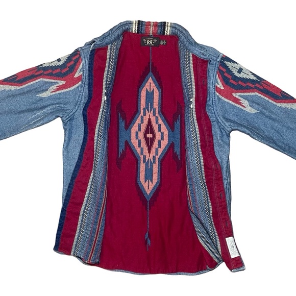 Vintage RRL Ralph Lauren Southwestern Polo Jacquard Chimayo Long Sleeve Workshir - Picture 5 of 11